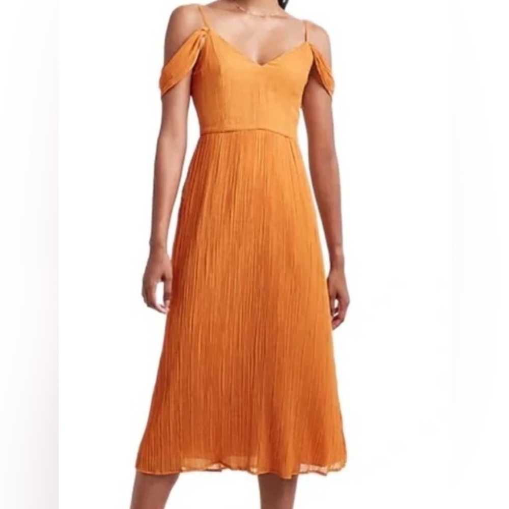 Express Pleated Orange Midi Dress